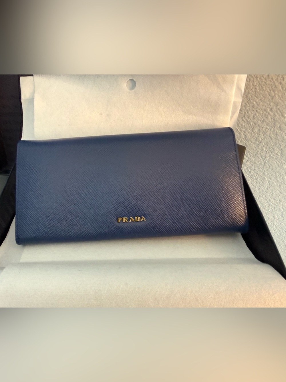 Prada Saffiano Leather Jeweled Wallet Blue Crystal Clutch W Box - Picture 5 of 7